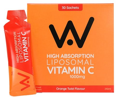 WELL ACTUALLY Liposomal Vitamin C 1000mg Sachets - High Strength Liquid Liposomal Vitamin C Supplement - Supports Immunity, Skin, Brain, Joints, Energy - Vegan, Orange Twist (30 Sachets)
