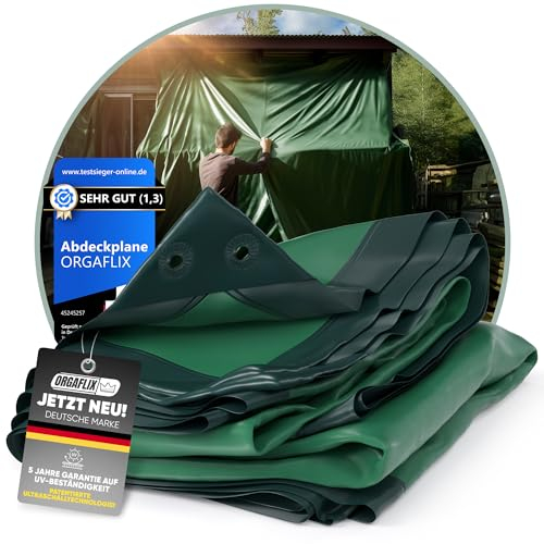 ORGAFLIX Premium Abdeckplane 3x4m wasserdicht & UV-beständig mit 5j. Garantie, Extrem reißfeste Plane mit 3-Fach verstärkten Ösen, Tarp, Gewebeplane vielseitig einsetzbar, Holz, Schutz, Camping
