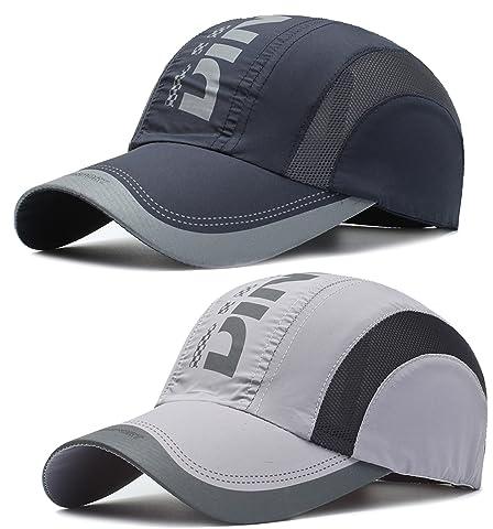 2 Stücke Verstellbar Erwachsenen Mütze, Baseball Cap Herren Damen, Outdoor Baseballkappe, Lässig Schnell Trocknend Baseball Cap, Unisex Baseballkappe, Zum Draussen Sport Reisen (Marineblau+Hellgrau)