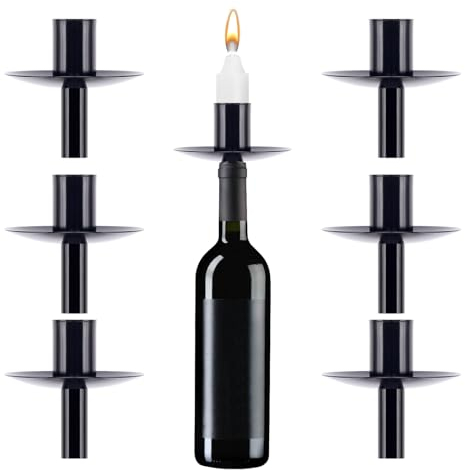 6 Stück Metall Flaschen Kerzenhalter Kerzenständer Flaschen, Metall Schwarze Kerzenhalter Flascheneinsatz Stabkerzenhalter Flaschenaufsatz für Stabkerzen