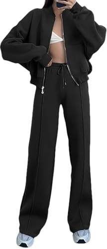 amropi Tuta da Donna Giacca con Cerniera e Pantaloni Jogging Tute 2 Pezzi Sportivo Completo Nero, XL