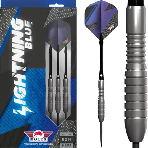 BULL'S Lightning 80 % Blue Steeldart – 26 g | Torpedo-design för främre gripper med ringgrepp