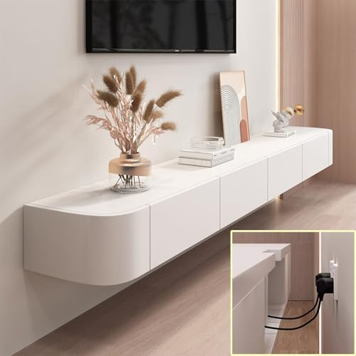 LXDXIOY Floating TV Stand Large Floating TV Shelves Wall Mounted Multi Storage Compartment TV Media Console Floating TV Cabinet Bench Under TV Large Storage TV Lowboard (White, 63.0 * 7.9 * 9.4 in)