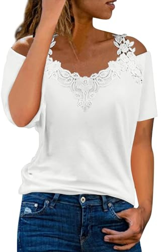 Haut Épaules Dénudées,Haut Femme Chic Et Elegant,Top Dentelle,Blouse Femme Chic Et Élégant Fluide,Vêtements Femmes- Tissu Léger Anti-Transpirant
