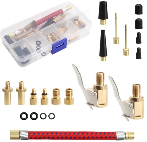ZMDMAH Juego de 21 adaptadores de válvula de bicicleta con caja de clasificación, adaptador de válvula francesa, adaptador de válvula para bicicleta, kit de reparación para bicicleta, adaptador de