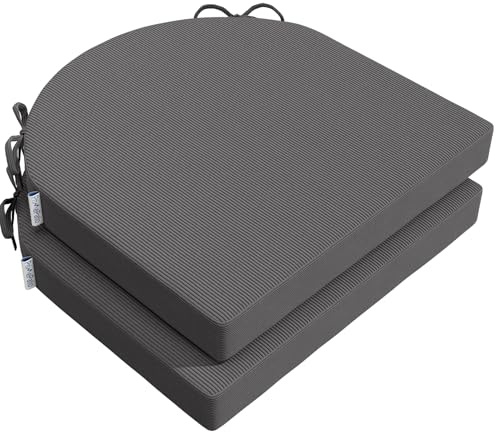 PRIMEPATIO Stuhlkissen 45x45x5cm (2er-Set) Anthrazit - Hochdichter Schaumstoff Indoor/Outdoor für Küche, Esszimmer, Garten - Mit Fixierbändern & Waschbarem Bezug