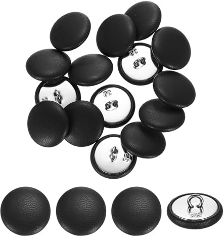 sourcing map 15Pcs Leather Covered Buttons, 20mm 32L Round Metal Shank Sewing Buttons Sew on for Clothes Coat Hats, Sofa Decoration, DIY Crafts Making, Black