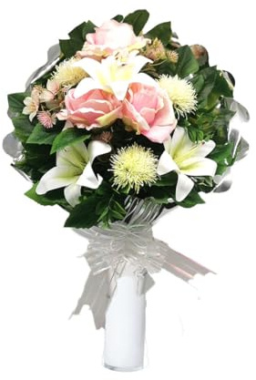 Panda Home Ramo para Cementerio de Flores Artificiales Especial para Decorar nichos y lápidas, para Todos los Santos.-Zinnia Aster-Blanco