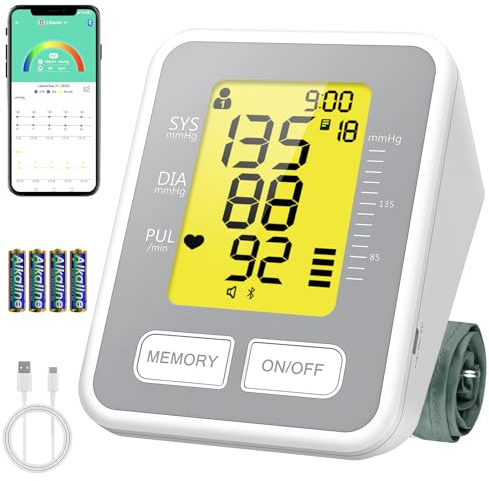Blood Pressure Monitors for Home Use, Upper Arm Blood Pressure Machine with Large Cuff, FDA-Cleared Bluetooth BP Monitor with App, 3-Color Display,One-Button Accurate BP Machine for Adults and Seniors