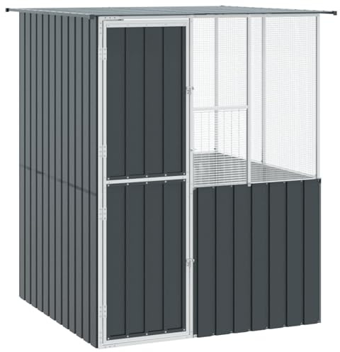 Volière à Oiseaux, Grande Cage à Oiseaux Extérieur pour Perruche Perroquet Anthracite 154 x 154 x 200 cm Acier galvanisé