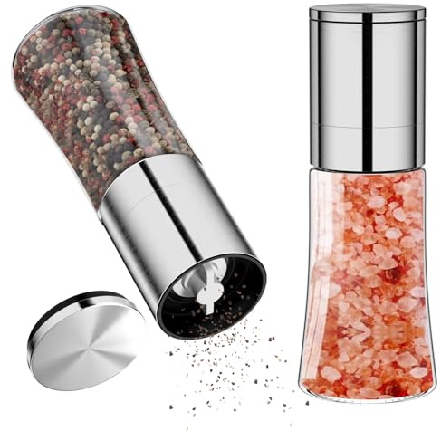 Dyaucwpo 2 Pezzi Macina Sale e Pepe, Macinapepe Manuale, Macina Sale Pepe in Ceramica Regolabile, Saliera e Pepiera Manuale in Vetro e Acciaio Inox, Macinino in Ceramica[Senza Contenuto di Spezie]