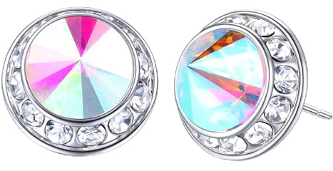 Roheafer Boucles d’Oreilles Strass Argent Sterling 925 Boucles d’Oreilles | Hypoallergénique Boucles d’Oreilles 15mm Strass Clous d’Oreilles pour Compétitions Danse Mariage Scène Fête Femme