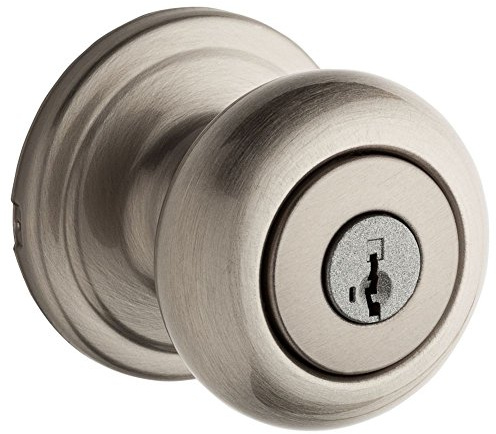 Kwikset Hancock Entry Door Knob with Lock and Key, Secure Keyed Handle Exterior, Front Entrance and Bedroom, Satin Nickel, Pick Resistant SmartKey Rekey Security and Microban