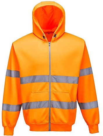 Portwest B305 Varningsskydd-dragkedja Huvtröja-tröja Med Huva Hög Synlighet | Orange, 2XL, EN ISO 20471 Klass 3, UPF 40+, 2 Fickor, Normal Passform, Lång Ärm, Polyester, Reflekterande, 35% Bomull