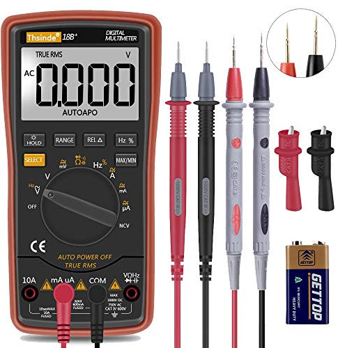 Digital Multimeter,Thsinde Auto-Ranging Digital Multimeter with Alligator Clips, AC Voltage Tester,Voltage Alert, Amp/Ohm/Volt Multi Tester/Diode and Continuity Test HZ with Backlight LCD Display