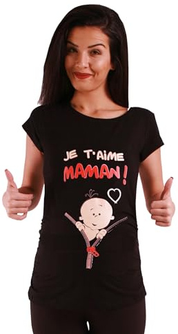 Je T'Aime Maman – rolig rolig rolig söt omgivningsmode/omgivningsskjorta med motiv för graviditet/t-shirt graviditetströja, kort ärm