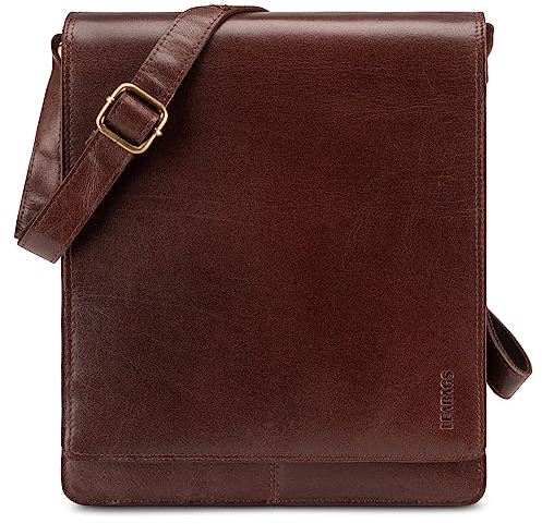 LEABAGS Leder Messenger Bag, London Vintage Herren Umhängetaschen, Echtleder Aktentasche Laptoptasche bis 13 Zoll, Umhängetasche mit Schultergurt Arbeitstasche Herren Lehrertasche