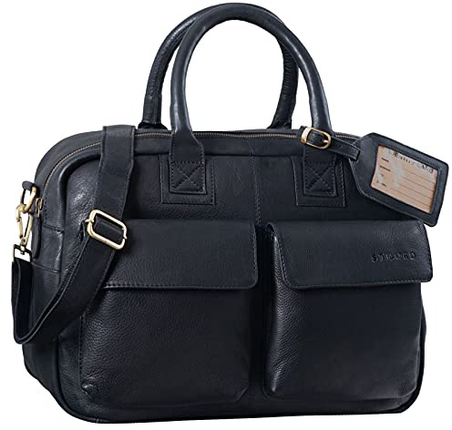 STILORD Carlo Sac en Bandoulière pour Ordinateur Portable de 15,6 Pouces pour Hommes Serviette Sac à Main en Cuir Véritable Couleur:Noir