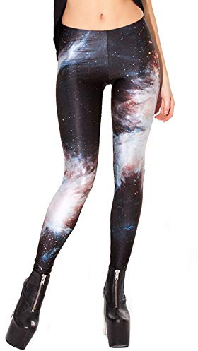 Nuofengkudu Ladies Patterned Leggings Stretch Punk Coloured soft Opaque High Waist Fitness Seamless Yoga Pants Lounge Wear(Black Galaxy,One Size)