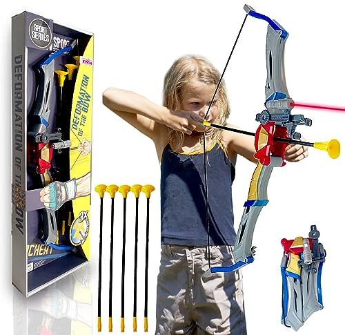 koolbitz Larger Archery Bow and Arrow Set for Kids with Foldable Bow Deformation Crossbow with Infrared Aim light 8 Suction Arrows Gift for Boys Girls Indoor Outdoor Garden Games