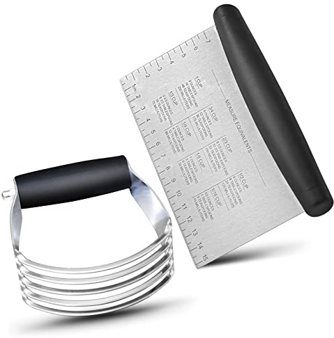 ALLTOP Stainless Steel Bench Scraper and Pastry Blender Cutter Set, Efficient Multipurpose Kitchen Baking Essential Tool with Comfortable Grip Handle-Perfect for Nut, Pie and Dough Processing - Black