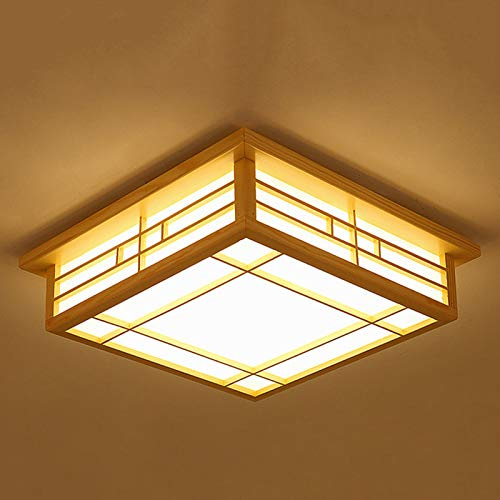 OUKANING Taklampa, LED-lampa, massivt trä japansk tatamilampa, vardagsrumslampa, sovrum, balkong.