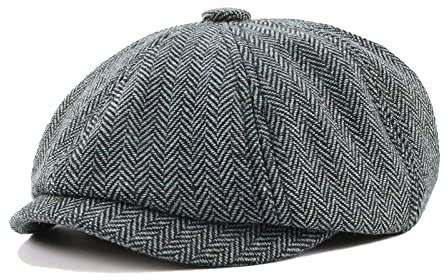 JAOAJ Casquette Beret Gavroche Homme Hiver, Casquette Souples Plate Flat Caps,Herringbone Tweed Gatsby Hat Chapeau Newsboy Cap