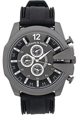 Lobstein & Söhne® Armbanduhr 12-Stunden Analog-Ziffernblatt, Wasserdicht bis 3 ATM, Verstellbarer Verschluss, inkl. Batterie und Verpackung, für Mode und Freizeit (Fridolin - schwarz)