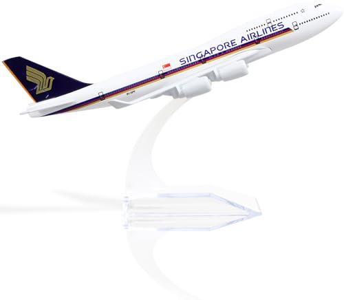 QIYUMOKE 747 Singapore Kit Modello aereo in Metallo 1/400 Boeing 747 Modello di Aeroplano Pressofuso con Supporto (6 pollici) Appassionati di Aviazione