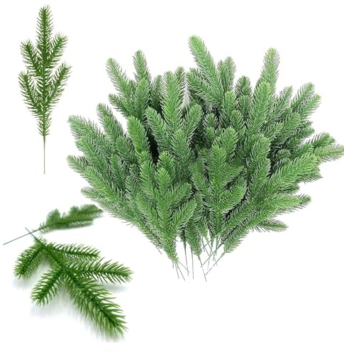 XIAQICA 60 Pezzi Rami Pino Artificiale Piante Verdi Rami Abete Impostore Ramis Natale Artificiali Ghirlande di Pino Ramis di Abete Sempreverdi per Fai Da Te Creare una Ghirlanda Natale
