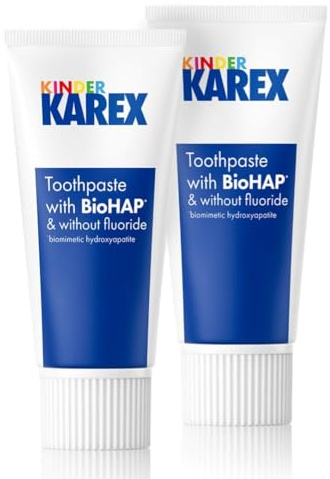 Kinder Karex - Dentifricio per bambini – 2 x 50 ml – Protezione carie per bambini dai 0 anni in su, con BioHAP, senza fluoruro – dal primo dente da latte