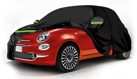 Housse de Protection de Voiture Étanche Compatible avec Fiat Abarth 500 | 2007-2024, Couverture de Voiture de Garage Complet de Voitures Tous Temps Housse Voitures avec Porte Zippée et Sangle