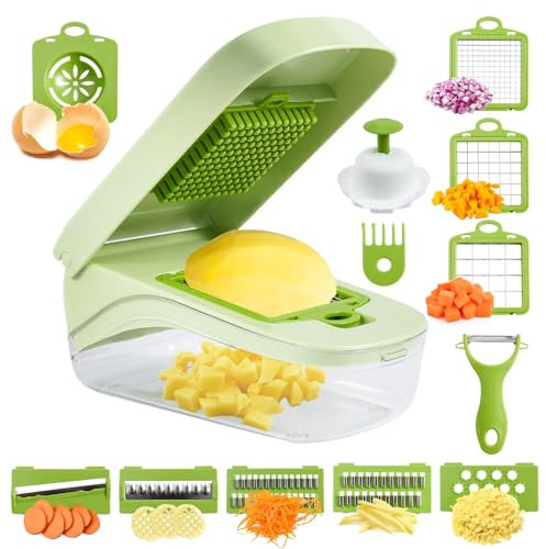 17 in 1 Vegetable Chopper, Mandoline Vegetable Slicer, Multifunctional Veg Cutter with Lid, Egg Separator, Rustproof Blades, Onion Salad Veggie Chopper for Salad, Healthy Cooking