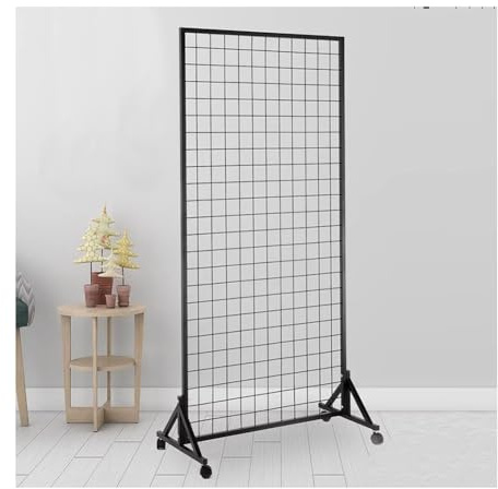 Scaffale per Gridwall mobile con ruote, pannello a rete retail da pavimento, design base a T per un facile trasporto, ruote silenziose, perfetto per negozi ed esposizioni (140 x 100 cm)