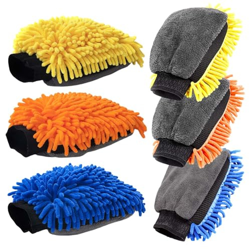 Luxvara 3 Piezas Guantes De Lavado, Guante De Microfibra para El Lavado del Coche, Guante De Lavados Accesorios para del Coche, Guantes Chenilla para Limpieza Coches, Camiones, 24 L x 19 l cm