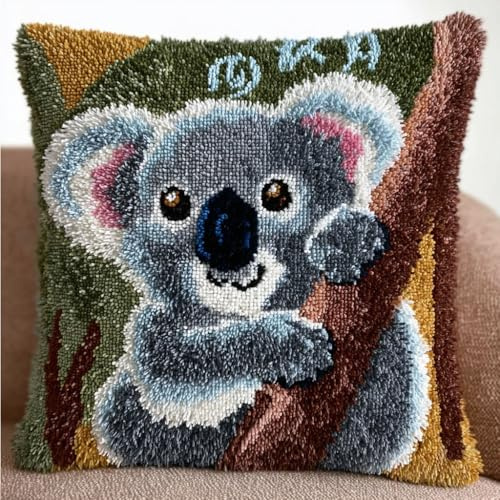 Taxpy Kit di Cuscino Gancio di Chiusura Koala Kit Federa per Cuscino con Gancio di Chiusura Punch Needle Kits Di Ricamo Fatto A Mano 43x43cm