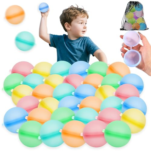 SaiXuan Återanvändbara Vattenballonger 36 st, Silikon Vattenbollar 5 cm med Clipsförslutning i 6 Färger, Vattenleksak för Barn, Pool, Strand, Trädgård och Sommarlek