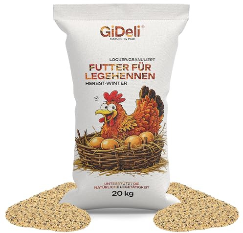 GiDeli Alimenti per galline ovaiole 20 kg – Mangime per polli Migliorare l'aspetto delle uova ricevute – Mangime in grani per coprire il fabbisogno di nutrienti dei polli nelle giornate fredde