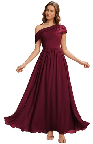Ever-Pretty Women's Draped One-Shoulder Chiffon Bridesmaid Dress Pleated Bodice Maxi Prom Gown for Wedding 02706
