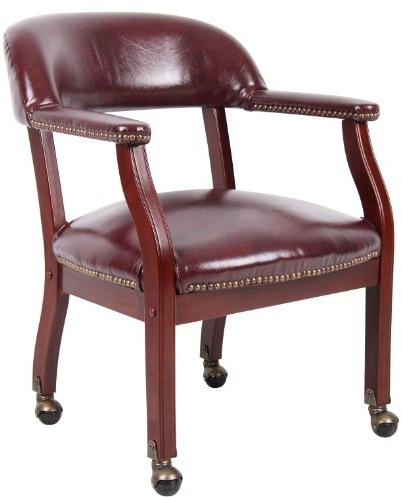 Boss Captain’s Chair In Burgundy Vinyl W/ Casters