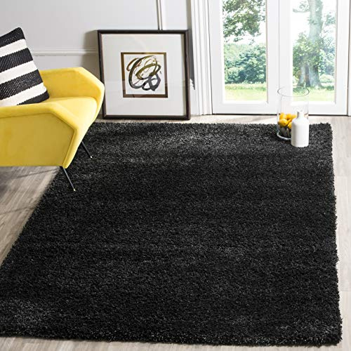 Safavieh Alfombra Shag Sala de Estar, Comedor, Dormitorio - California Shag Collection, Pelo Largo, Negro, 91 X 152 cm