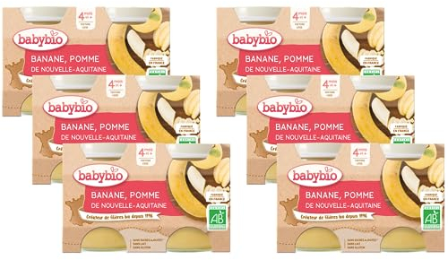 Babybio - Petits Pots Pomme d'Aquitaine Banane 2x130 g - PACK de 6 - 4 Mois - BIO