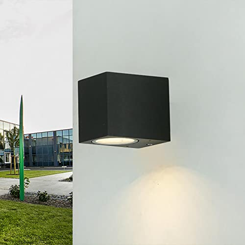 Licht-Erlebnisse Wandstrahler Außen, Außenlampe Anthrazit, Downlight, Terrasse, Haus, Balkon, GU10, IP44, witterungsbeständig, eckig, H:8 cm, Modern, Aussenlampe Wand