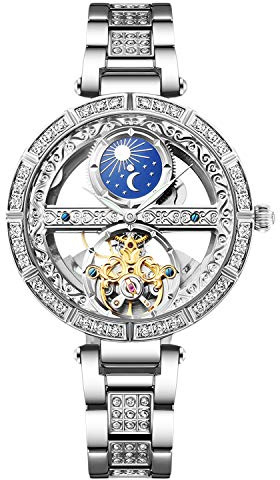 rorios Women's Watches Automatic Watch Mechanical Watches Luminous Watch with Leather Strap Fashion Waterproof Women's Watches, Silver A., Bracelet