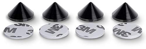 PrecisionGeek - Speakers Spikes Cone shape, 20mm diameter, Aluminium Anodised Black, for Speakers, HiFi Stands, Soundbars, Self-adhesive double-sided Pads included - 4 pieces