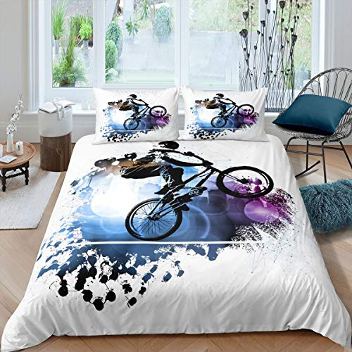 Mountainbike påslakan vattenfärg motocross race bäddset för barn pojkar flickor 3D dirt bike dekor sängkläder och linne blå knytfärgat sängöverkast med 1 örngott 2 st sängkläder enkel