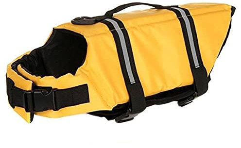 DeHolifer Schwimmweste Hund Klein Sommer Hundeschwimmweste mit Starkem Auftrieb Verstellbare Rettungswesten für Boote Licht Auftriebsweste Rettungsweste Schwimmweste für Hunde (Gelb, XL)