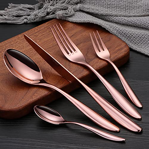DAFFODILY L’océan Cutlery Set for 4, 20 Pieces, 18/10 Stainless Steel, Mirror Finish, Dishwasher Safe, Rose Gold