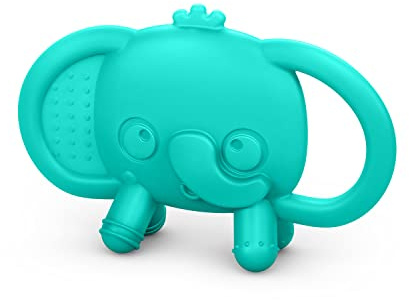 Bright Starts, Jouet de dentition en silicone Tame Your Tusks, avec poignes, lphant facile manipuler, bleu, jouet unisexe, 3 mois et plus