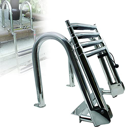 Schwimmbadleiter Edelstahlleiter Leiter,Bootsleiter aus Edelstahl,Edelstahl Poolleiter,Klappbar, Teleskopisch, 4 Stufen, Marine-Docktreppe, Geschweißt, Verstärkter Edelstahl